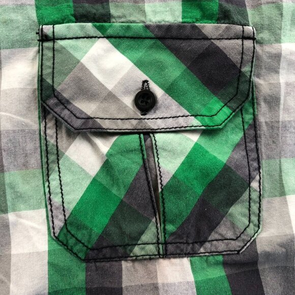 Eighty Eight Mens Shirt Large Long Sleeve Green Plaid Button-Up Casual Western - Picture 4 of 10